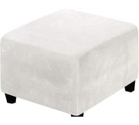 Stretch Ottoman Slipcover,Square Velvet Footstool Cover Large Brown Grey Black Footrest Pouffe Protector Covers With Elastic Bottom Washable Super Soft Universal Slipcovers(Tooth White,90x90 cm)