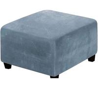Stretch Ottoman Slipcover,Square Velvet Footstool Cover Large Brown Grey Black Footrest Pouffe Protector Covers With Elastic Bottom Washable Super Soft Universal Slipcovers(Grey Blue,105x105 cm)