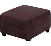 Stretch Ottoman Slipcover,Square Velvet Footstool Cover Large Brown Grey Black Footrest Pouffe Protector Covers With Elastic Bottom Washable Super Soft Universal Slipcovers(Brown,75x75 cm)