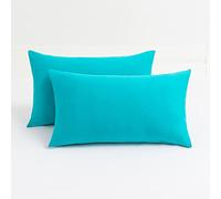 Stretch Pillowcases, Jersey Knit and Hotel Closure, Pillow Covers with Ultra-Soft T-Shirt-Like Polyester Blend Fabric, Suitable for Queen Size or Standard Size, Set of 2, Turquoise