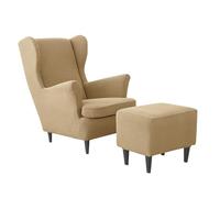 Stretch Polyester Armchair Cover Set 2Piece Khaki Soft Furniture Protector with Elastic Hem for Wingback Chairs and Ottomans Durable Sofa Slipcover