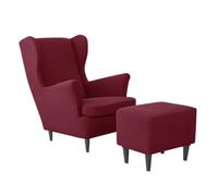 Stretch Polyester Wing Chair Slipcovers 2 Piece Set Elastic Bottom Wingback Armchair Covers Soft Fur Protector Sofa Slipcover Red (Chair + Ottoman)