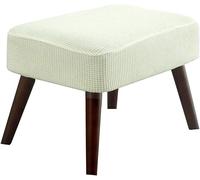 Stretch Protective Cover For Ottoman & Footstool - Elastic Jacquard Fabric Fits Rectangular, Square & Round Stools, Bench Seat, Leg Rest Adjustable Snug Fit(Beige)