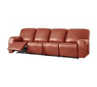 Stretch PU Leather Waterproof Electric Recliner Chair Cover with Pockets Orange Sofa Armchair Slipcover for Living Room 4 Seats