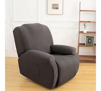Stretch Recliner Chair Cover,4-Pieces Sofa Cover Slipcover Couch Covers,Armchair Cover Non-Slip Furniture Protector,Elastic Spandex Soft Recliner Chair Protector with Side Pocket(1 Seater Dark Gray)