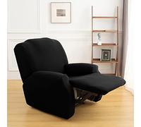 Stretch Recliner Chair Cover,4 Pieces Sofa Cover Slipcover Couch Covers,Armchair Cover Non-Slip Furniture Protector,Elastic Spandex Soft Recliner Chair Protector with Side Pocket(1 Seater Black)