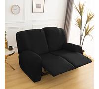 Stretch Recliner Chair Cover,6-Pieces Sofa Cover Slipcover Couch Covers,Armchair Cover Non-Slip Furniture Protector ,Elastic Spandex Soft Recliner Chair Protector with Side Pocket(2 Seater Black)