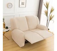 Stretch Recliner Chair Cover,6-Pieces Sofa Cover Slipcover Couch Covers,Armchair Cover Non-Slip Furniture Protector ,Elastic Spandex Soft Recliner Chair Protector with Side Pocket(2 Seater Beige)