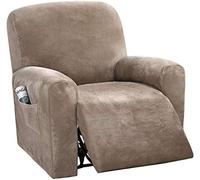 Stretch Recliner Slipcover, Soft Velvet Recliner Chair Cover For 1 2 3 Cushion Sofa With Side Pocket Non Slip Washable Furniture Protector For Living Room-brown-1 Seater