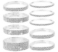 Stretch Rhinestone Bracelet Stackable - 9 Pcs Alloy Rhinestone Bracelets Stretch, Silver Bangles Rhinestone Stackable Rhinestones Bracelet, Bridal Sparkly Wedding Jewelry for Women Bridal Girls Ladies
