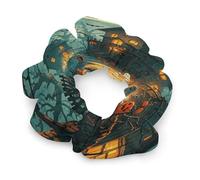 Stretch Satin Hair Scrunchies, Abandoned Art Halloween Print Bun Hair Accessories Stretchy Hair Bands Fashion Hair Bands for Women