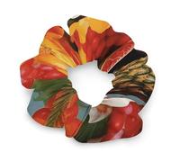 Stretch Satin Hair Scrunchies, Tropical Fruits And Flowers Print Bun Hair Accessories Stretchy Hair Bands Fashion Hair Bands for Women