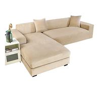 Stretch Sectional Couch Covers Velvet, Couch Cover L Shape 2 Piece L Shaped Sofa Cover Soft Furniture Protector with Elastic Bottom for Dogs Cats -Camel-3+3 seater
