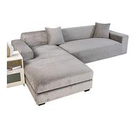 Stretch Sectional Couch Covers Velvet, Couch Cover L Shape 2 Piece L Shaped Sofa Cover Soft Furniture Protector with Elastic Bottom for Dogs Cats -light gray-3+3 seater