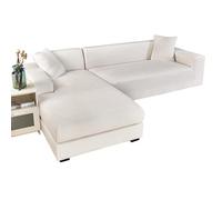 Stretch Sectional Couch Covers Velvet, Couch Cover L Shape 2 Piece L Shaped Sofa Cover Soft Furniture Protector with Elastic Bottom for Dogs Cats -White-4+4 seater