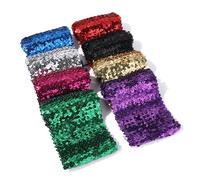 Stretch Sequin Trim Bandeau Fabric Hem Band in Extra Wide 10cm and 20cm Widths,Boob Tube Style Dressmaking Party Costume Elastic Metallic Material by the Yard,Neotrims, 20cm, Black, 1mt