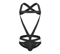 Stretch Sexy Underwear Men's One-Piece Boxers Suspenders Wrestling Singlet Leotard Thong Leotard One Piece Jockstrap Jumpsuit Men's Elastic Jockstrap Leotard Underwear Thongs Black