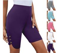 Stretch Shorts for Women UK Sale Clearance Cropped Trousers with Buttons Cargo Summer Capri Joggers Leggings Ladies High Waisted Pants Pull On Lounge Essentials Elasticated Casual Sweatpants for Yoga