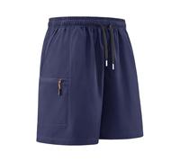 Stretch Shorts with Zip Pockets, Stretchy Soft Causal Work for Men UK Lightweight Flexible Short Pants Pockets Outdoor Traveling Waliking Hiking Golfing Cargo (L, Dark Blue)