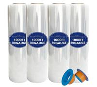 Stretch/Shrink Wrap Roll - 80 Gauge Industrial Plastic Wrap for Moving, Heavy Duty 800% Stretch for Pallets, Packing, Shipping&Furniture Protection with Handles-4 Rolls