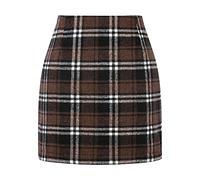 Stretch Skirt Women's Checked Elegant Women's Midi Skirt with Salad Trim, Firm High Waisted Pencil Beach Skirts, coffee, S