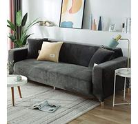 Stretch Sofa Cover Chair, Soft Velvet Fabric Couch Slipcover With Elastic Bottom Armchair Covers For Kids Pets-3Seater 190-220CM (75-86in)-Grey