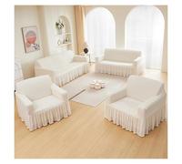 Stretch Sofa Cover Couch Slipcover Washable Furniture Protector with Skirt for 4-Seater (92"-118") - White Armchair Sofa Cover Slip Resistant Durable Stretch Fabric