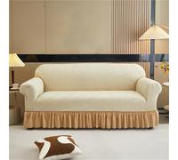 Stretch Sofa Cover with Ruffled Skirt Easy to Install Spandex Slipcover Country Style Furniture Protector for Armchair Loveseat Corner Sofa (Beige 1 Seater 90140cm)
