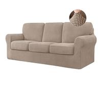 Stretch Sofa Cover with Separate Backrests Covers and Seat Cushions, Sofa Slipcover Anti-Slip with Elastic Band, Jacquard Fabric Furniture Protector (3 Seater(185-235cm),Sand)