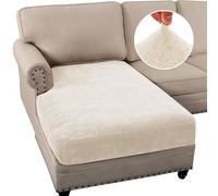 Stretch Sofa Seat Cushion Covers, Chenille Sofa Cushion Slipcovers, High Stretch Couch Covers for Living Room Non Slip Furniture Slipcover with Elastic Bottom (Chaise Lounge,Off-White)