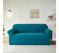 Stretch Sofa Slipcover, Solid Color Couch Cover, Washable Sofa Cover with Non Slip Fit, Furniture Protector for Dogs Pets, Universal Cushion Covers for Living Room (Emerald Green,3 Seater 75"-90")