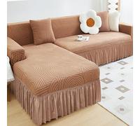 Stretch Sofa Slipcover with Skirt for 1/2/3 Seater, Velvet Couch Covers for Corner Sofas, Individual Cush Protectors (K,R 190-235cm)