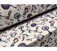 Stretch Spandex Rib Jersey Fabric, per metre - Nautical Anchor Tattoo Print
