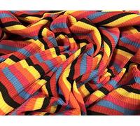 Stretch Spandex Rib Jersey Knit Fabric, per metre - Multicolour Stripe - red Orange Yellow Blue