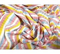 Stretch Spandex Rib Jersey Knit Fabric, per metre - Neapolitan Stripe - White Blue Pink & Yellow