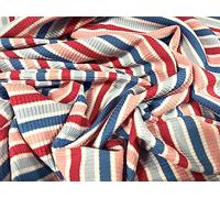 Stretch Spandex Rib Jersey Knit Fabric, per metre - Neapolitan Stripe - White Pink & Blue