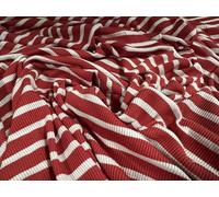 Stretch Spandex Rib Jersey Knit Fabric, per metre - Stripe - Crimson & Off White