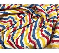 Stretch Spandex Rib Jersey Knit Fabric, per metre - Stripe - White Yellow Fuchsia & Blue