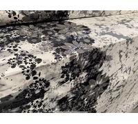 Stretch Spandex Single Jersey Fabric, per metre - Double Border Flower Print with Sequins - Grey & White