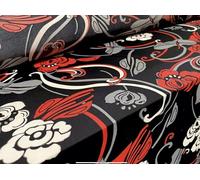 Stretch Spandex Single Jersey Fabric, per metre - Floral Print with Glitter - red & Black