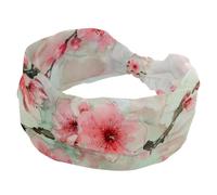 Stretch Sport Headband for Women, Soft Headband, Pink Cherry Flower Blossom Non-Slip Hairband, Hair Accessories, Twist Knotted Hairwrap
