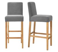 Stretch Square Bar Stool Covers with Back, Thick Velvet Seat Cover for Bar Stool Covers with Elastic Bottom Light Grey Set of 2