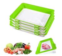 Stretch Storage Fresh Silicone Food Trays, 4Pcs Cold Meat Containers for Fridge Stackable Vacuum Food Preservation Tray with Elastic Lid Freezer Storage Boxes for Meat Vegetable Fruit (Green)
