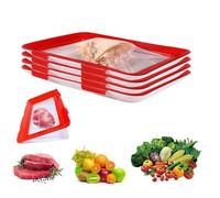 Stretch Storage Fresh Trays, 4Pcs Stackable Cold Meat Containers with Elastic Lid for Fridge Vacuum Food Preservation Tray for Meat Vegetable Fruit (Red)
