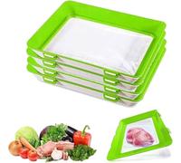 Stretch Storage Fresh Trays, 4Pcs Stackable Cold Meat Containers with Elastic Lid for Fridge Vacuum Food Preservation Tray for Meat Vegetable Fruit (Green)