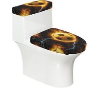 Stretch Toilet Lid Cover and Toilet Tank Cover with Elastic Bottom,Soft Toilet Seat Cover Lightning Flaming Soccer Ball Sports for Bathroom Home Décor,Set of 2