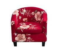 Stretch Tub Chair Covers 2-Piece Club Chair Slipcover with Cushion Cover Soft Spandex Armchair Slipcover Non-Slip Furniture Protector for Living Room (Red flower)