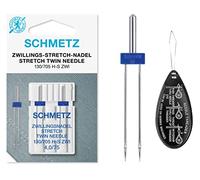 Stretch Twin Sewing Machine Needle, Size 4.0/75, Pack of 2 Needles, Includes Large Needle Threader