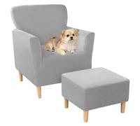Stretch Velvet Armchair & Ottoman Slipcover Set - Light Grey, Anti-Slip Fur Protector, Ideal for Single Chair & Ottoman, Perfect for Home Decor & Banquet Events