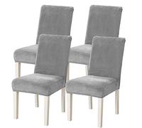 Stretch Velvet Chair Covers for Dining Chairs Set of 2/4/6 /8Removable Velour Dining Chair Covers Plush Chair Slip Covers for Dining Room,Hotel,Kitchen,Ceremony (Color : Silver, Size : 4)